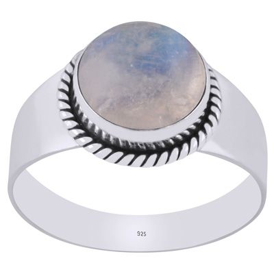 6. Gorgeous Twisted Wire Work Around Rainbow Moonstone Round Shape 925 Sterling Solid Silver Ring  Item No.:  R8700012-4