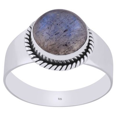 7. Gorgeous Twisted Wire Work Around Labradorite Round Shape 925 Sterling Solid Silver RingItem No.:  R8700012-5