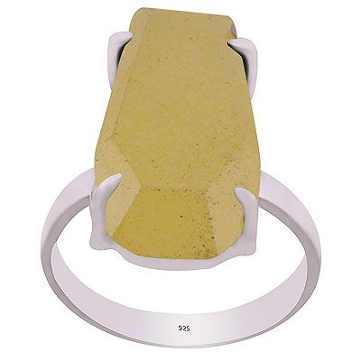 53. Alluring Stone with Prong Setting Around Yellow Jade Coffin Shape 925 Sterling Solid Silver RingItem No.:  R1002323-21
