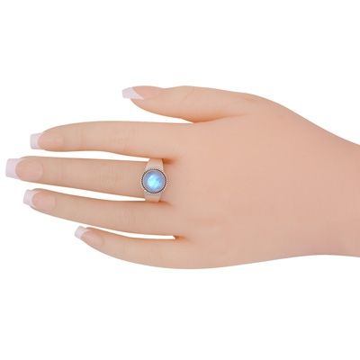 6. Gorgeous Twisted Wire Work Around Rainbow Moonstone Round Shape 925 Sterling Solid Silver Ring  Item No.:  R8700012-4