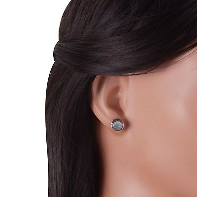 29. Gorgeous Twisted Wire Work Around Rainbow Moonstone Round Shape 925 Sterling Solid Silver Studs Earrings  Item No.:  R6100564-4