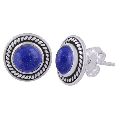 27. Gorgeous Twisted Wire Work Around Lapis Round Shape 925 Sterling Solid Silver Studs Earrings  Item No.:  R6100202-6