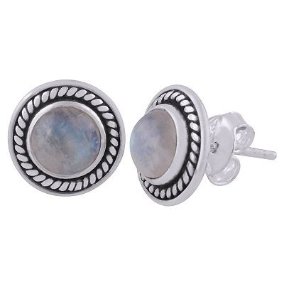 29. Gorgeous Twisted Wire Work Around Rainbow Moonstone Round Shape 925 Sterling Solid Silver Studs Earrings  Item No.:  R6100564-4