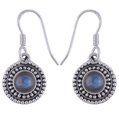 46. Alluring Rawa Work Around Labradorite Round Shape 925 Sterling Solid Silver Dangle Earrings  Item No.:  R1501695