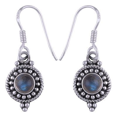 49. Stunning Rawa &amp; Twisted Wire Work Around Labradorite Round Shape 925 Sterling Solid Silver Dangle Earrings  Item No.:  R1500461-68