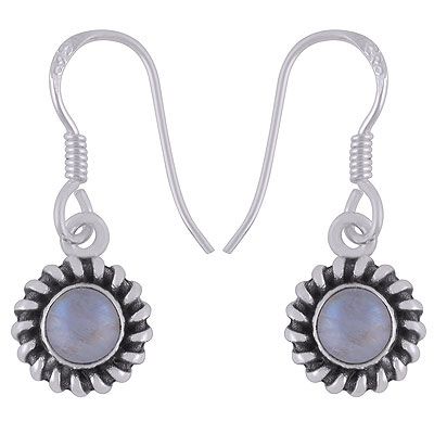 47. Beautiful Handcrafted Work Around Rainbow Moonstone Round Shape 925 Sterling Solid Silver Dangle Earrings  Item No.:  R1501919-4