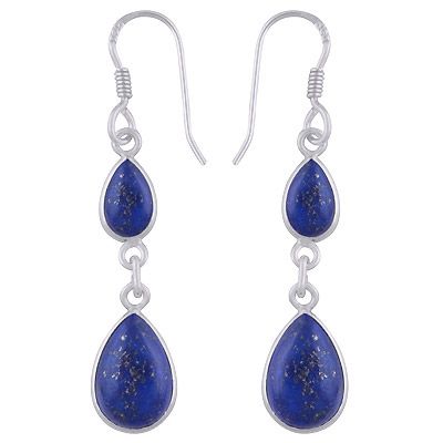 55. Alluring Two Stone Gemstone Lapis Pear Shape 925 Sterling Solid Silver Dangle Earrings  Item No.:  R1500729-202