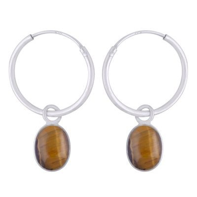 54. Gorgeous Hanging Gemstone Tiger's Eye Oval Shape 925 Sterling Solid Silver Hoop Earrings  Item No.:  R1501980-61