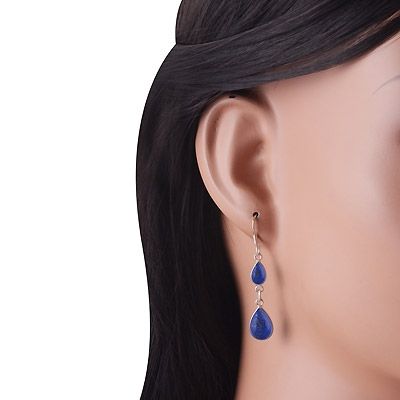 55. Alluring Two Stone Gemstone Lapis Pear Shape 925 Sterling Solid Silver Dangle Earrings  Item No.:  R1500729-202
