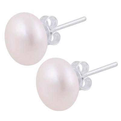 30. Gorgeous Pearl Button shaped 925 Sterling Solid Silver Studs EarringsItem No.:  R6100638-1