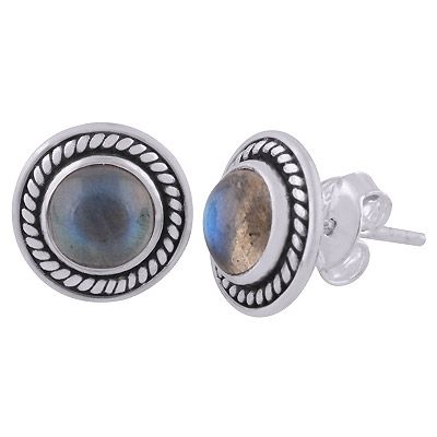 34. Gorgeous Twisted Wire Work Around Labradorite Round Shape 925 Sterling Solid Silver Studs EarringsItem No.:  R6100564-5