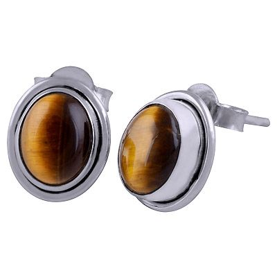 37. Stunning Minimal Tiger&#39;s Eye Oval Shape 925 Sterling Solid Silver Stud Earrings  Item No.:  R6100204-67