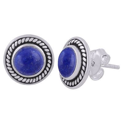 35. Gorgeous Twisted Wire Work Around Lapis Round Shape 925 Sterling Solid Silver Studs Earrings  Item No.:  R6100564-6