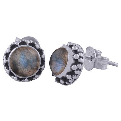 33. Beautiful Rawa Work Around Labradorite Round Shape 925 Sterling Solid Silver Studs Earrings  Item No.:  R6100410-55
