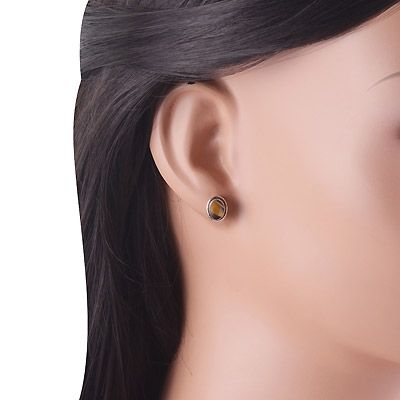 37. Stunning Minimal Tiger's Eye Oval Shape 925 Sterling Solid Silver Stud Earrings  Item No.:  R6100204-67