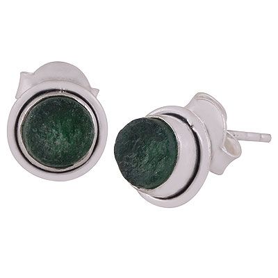 41. Gorgeous Plain Wire Work Around Green Jade Round Shape 925 Sterling Solid Silver Studs Earrings  Item No.:  R6100348-11
