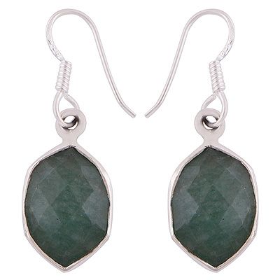 61. Alluring Gemstone Green Jade Elongated Hexagon Shape 925 Sterling Solid Silver Dangle Earrings  Item No.:  R2200023-2