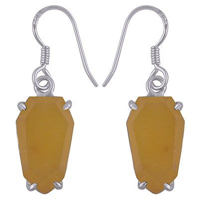 57.  Beautifully Shaped Gemstone Yellow Jade Hexagon Shape 925 Sterling Solid Silver EarringsItem No.:  R3501186-9
