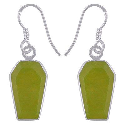 59. Alluring Handcrafted Using Gemstone Bezel Nephrite Jade Coffin Shape 925 Sterling Solid Silver Dangle EarringsItem No.:  R3501180-14