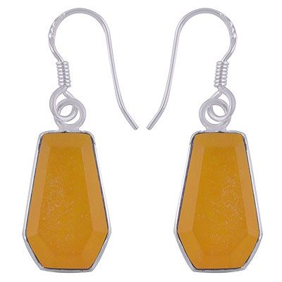 60. Gorgeous Handcrafted Using Gemstone Bezel Yellow Jade Coffin Shape 925 Sterling Solid Silver Dangle EarringsItem No.:  R3501181-19