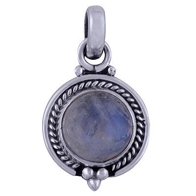 80. Handcrafted Rainbow Moonstone Round Shape 925 Sterling Solid Silver Pendant  Item No.:  R101527-10
