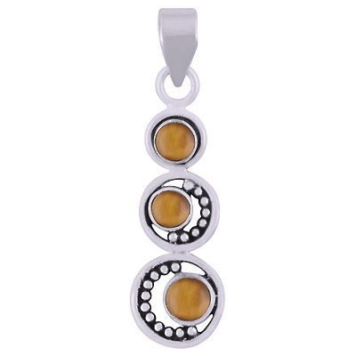 82. Stunning Multiple Gemstones Around Tiger&#39;s Eye Round Shape 925 Sterling Solid Silver Pendant  Item No.:  R101946-11