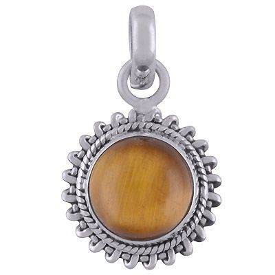 84. Gorgeous Handcrafted Wire Work Around Tiger&#39;s Eye Round Shape 925 Sterling Solid Silver Pendant  Item No.:  R101815-8