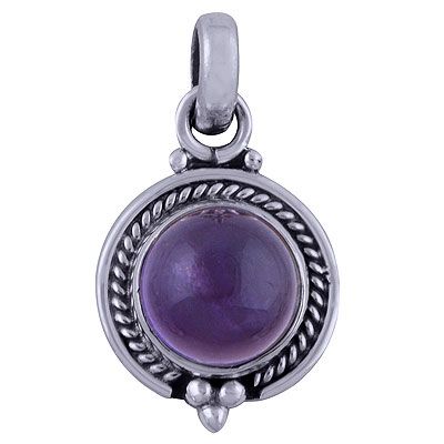 94. Handcrafted Amethyst Round Shape 925 Sterling Solid Silver Pendant  Item No.:  R101527-1