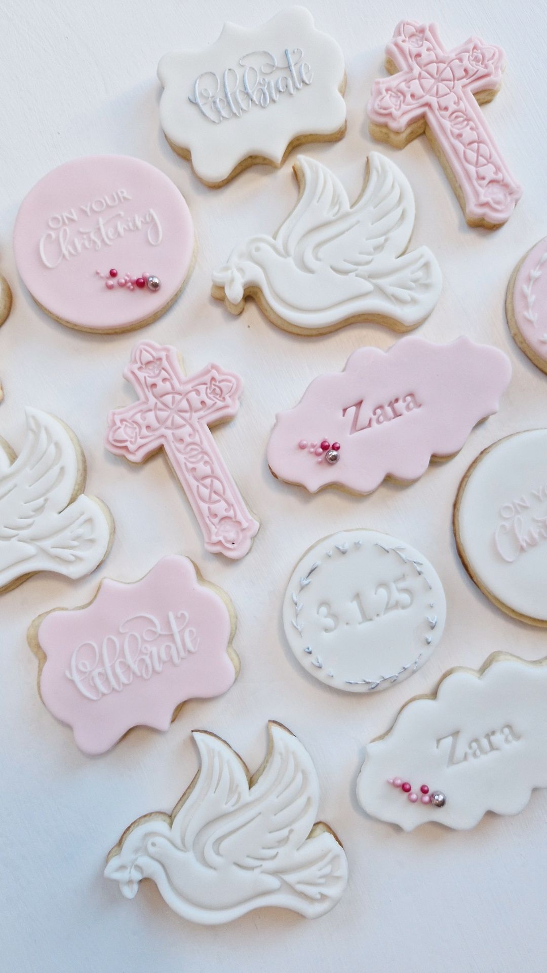 Blush Pink Christening Sugar Cookies