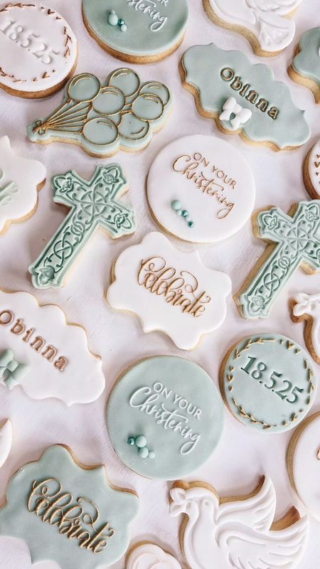 Sage Green Christening Cookies