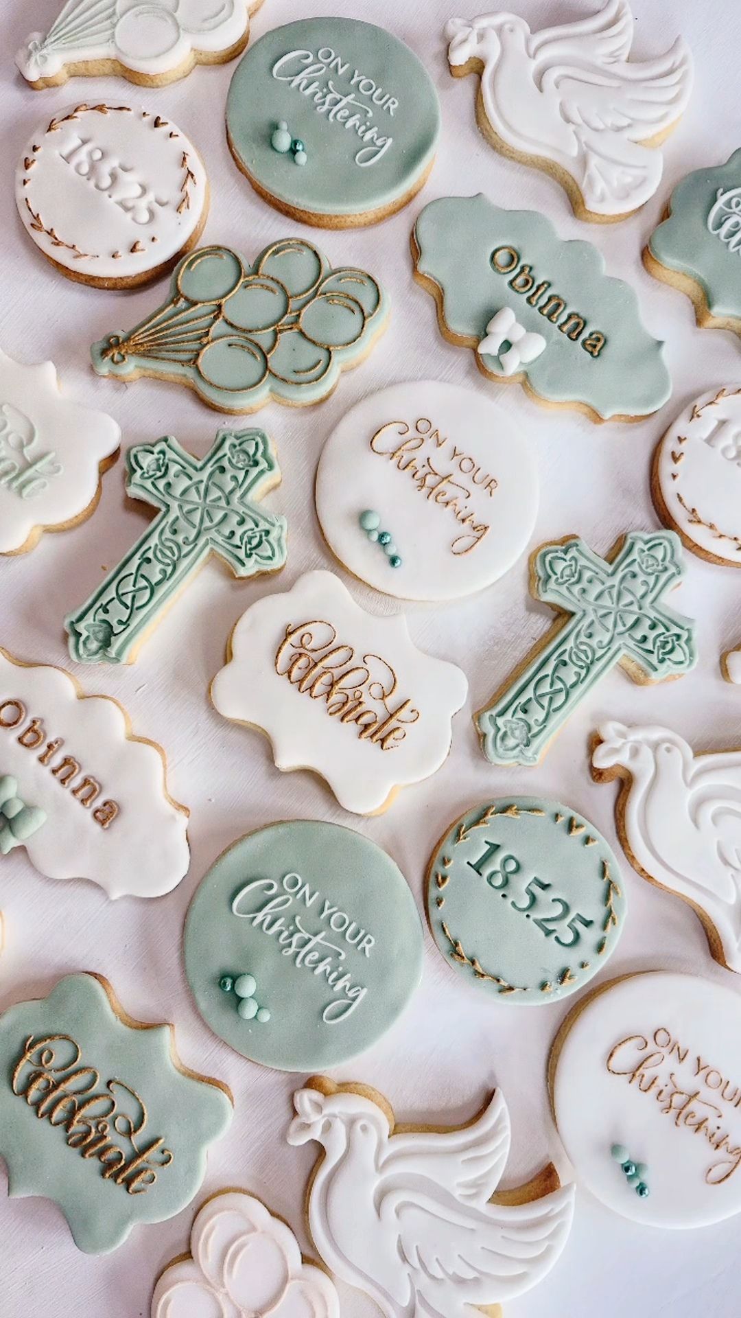 Sage Green Christening Cookies