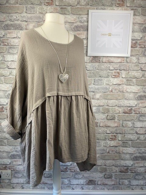 SALE WAS £29 NOW £15 Oversized Smock Top (Stone)