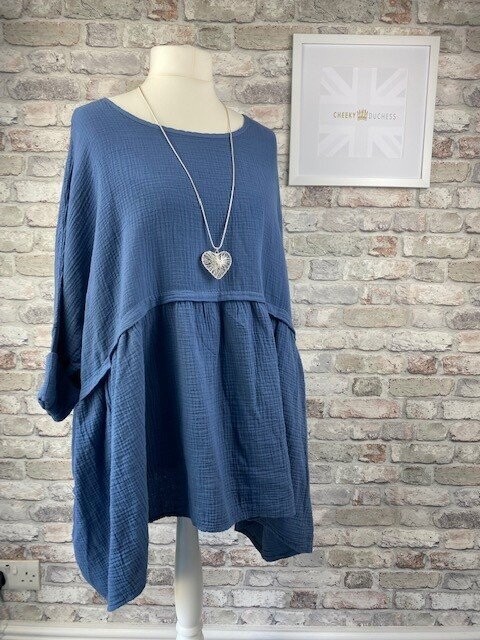 Dark Blue Waffle Oversized Top