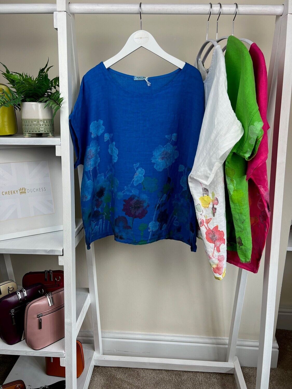 Watercolour Print Linen top - Blue