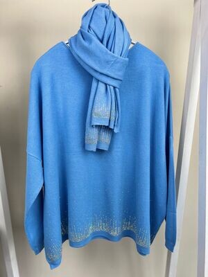 Sparkly jumper with matching scarf - Sky Blue