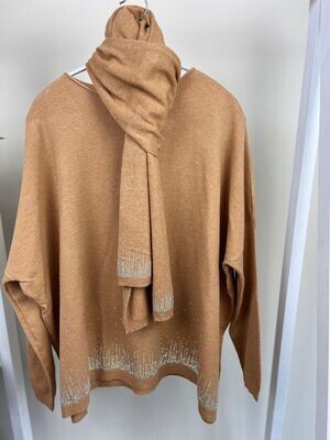 Sparkly jumper with matching scarf - Beige
