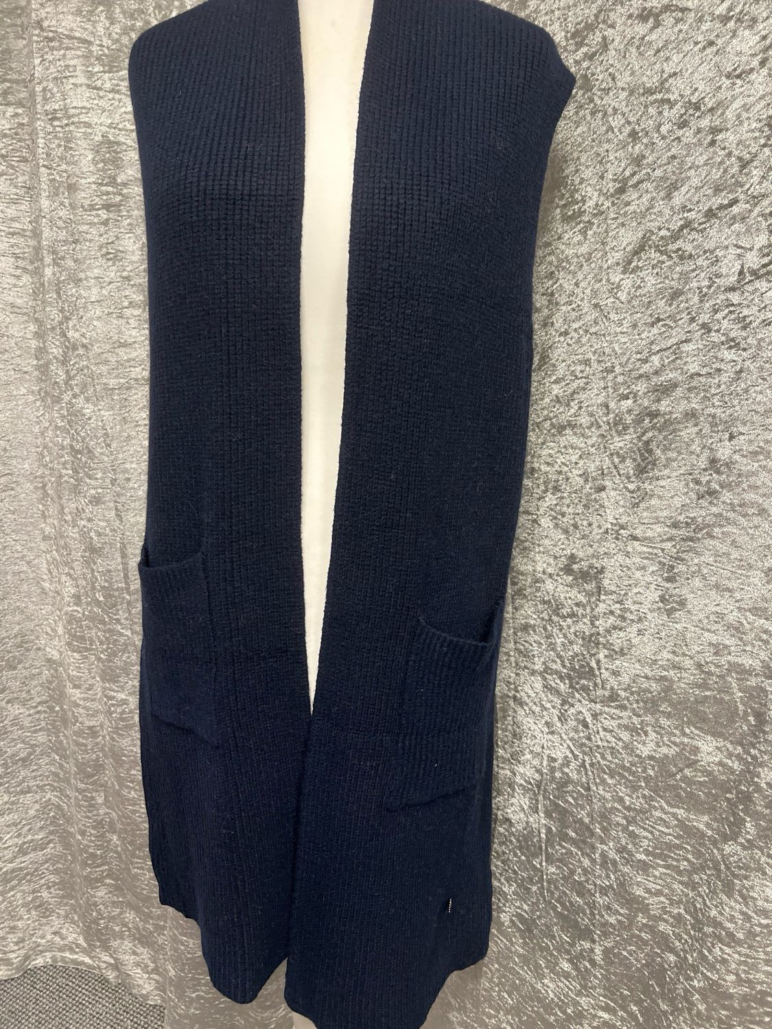 Long Sleeveless Cardigan Navy Free Size