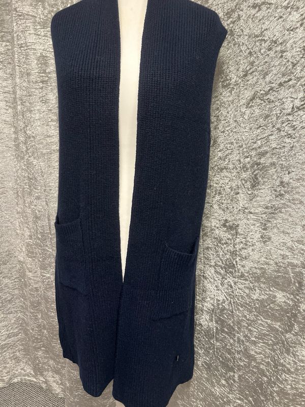 Long Sleeveless Cardigan Navy Free Size