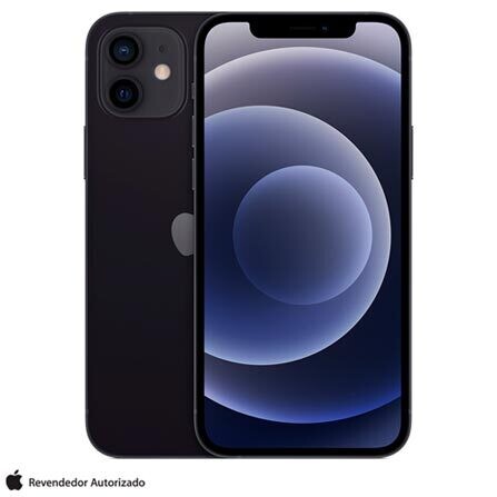 iPhone 12 Preto, com Tela de 6,1&quot;, 5G, 64 GB e Câmera Dupla de 12MP Ultra-angular + 12MP Grande-angular - MGJ53BZ/A