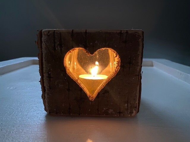 Candle Holder: Square Birch Heart Candle Holder: Square Birch Heart