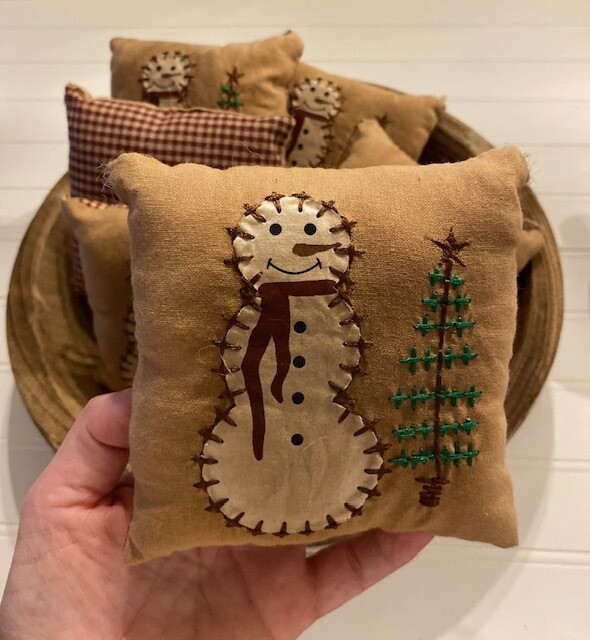 Mini Primitive Snowman Tree Pillow