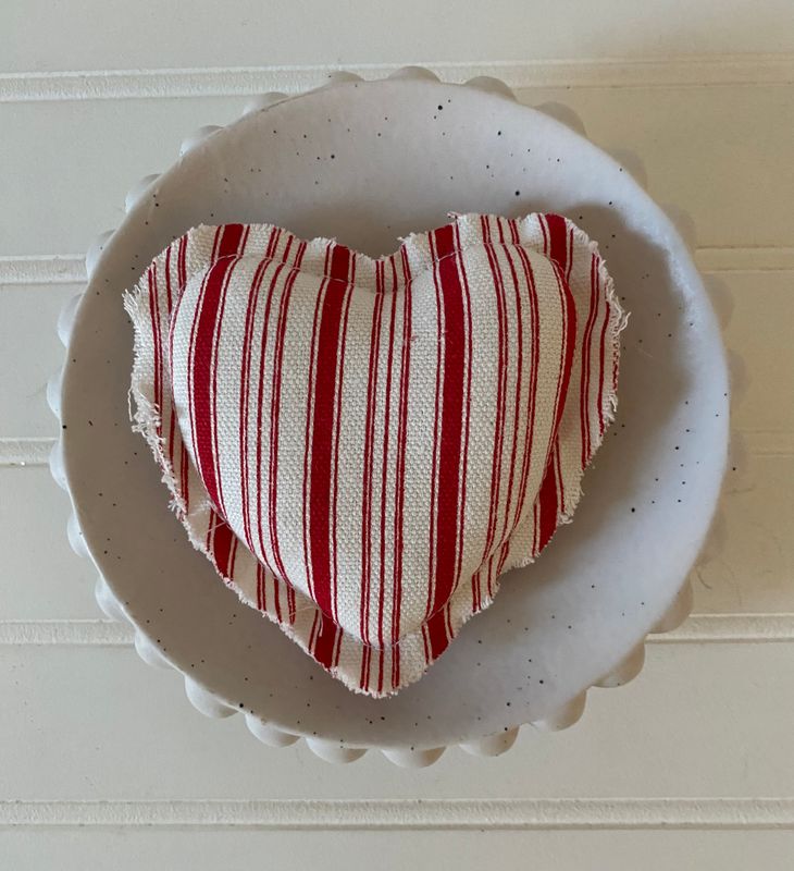 Mini Heart Pillow: Red &amp; White  Stripes