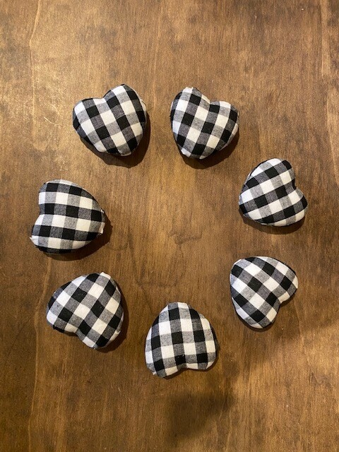 Black Gingham Hearts - set of 7
