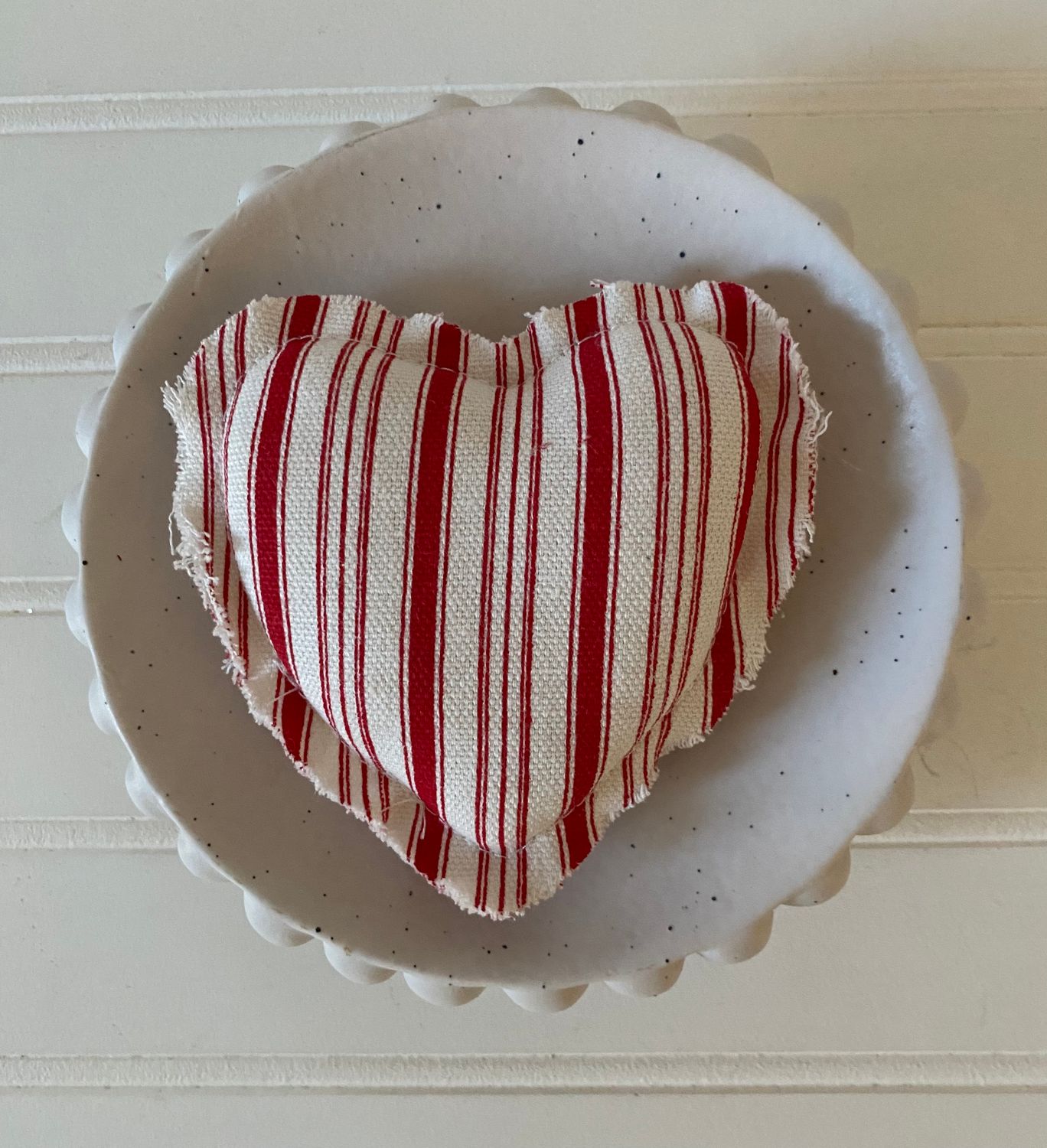 Mini Heart Pillow: Red &amp; White  Stripes