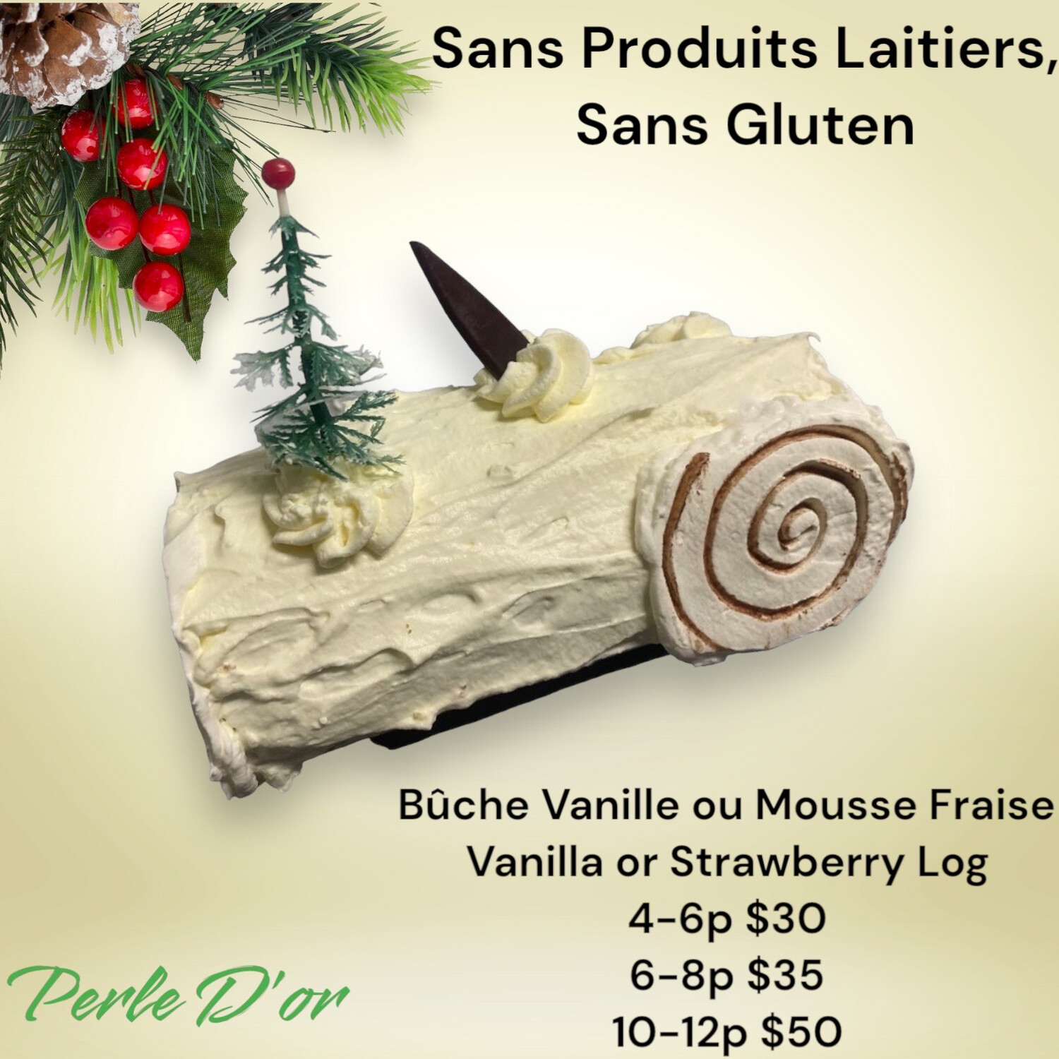 Bûche Vanille (sans produits laitiers, sans gluten)