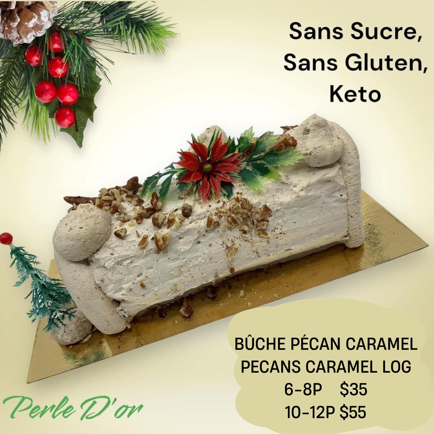 Buche Caramel Pécan Sans Sucre Sans Gluten