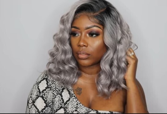 Audry Cloud9 What Lace Synthetic 13X6 Swiss Lace Frontal Wig Color: 1B/Silvergrey