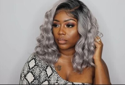 Audry Cloud9 What Lace Synthetic 13X6 Swiss Lace Frontal Wig Color: 1B/Silvergrey