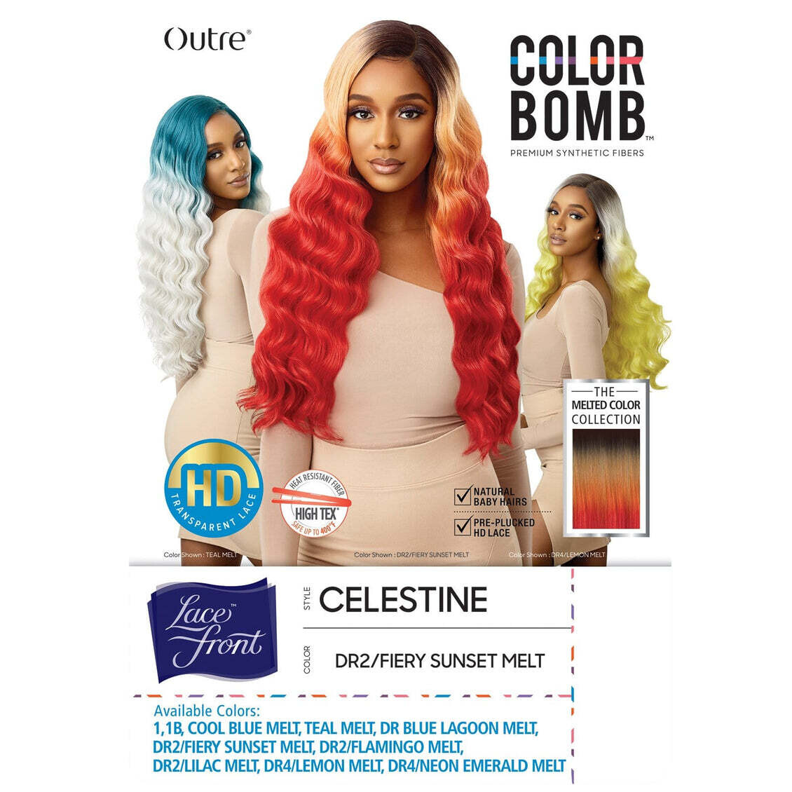 Outre Color Bomb Synthetic HD Lace Front Wig “Celestine” Color: 1B