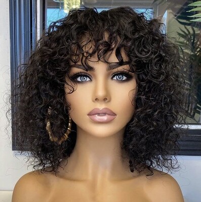 LUVME Hair- Short Curly Fringe Wig 10”-Color: Natural Brown